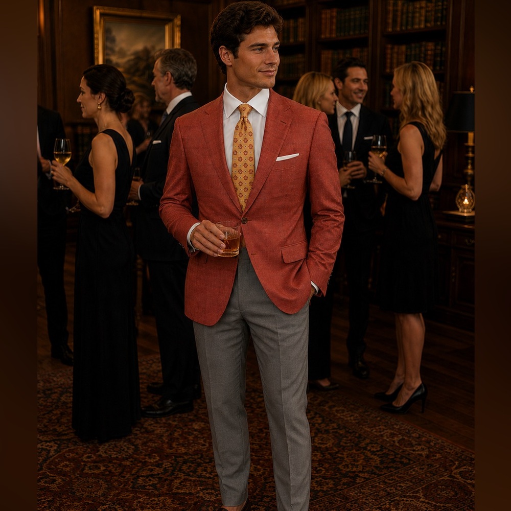 Kiton Cashmere/Linen/Silk Salmon Summer Sport Coat with subtle tonal Windowpane - Picture 4 of 5